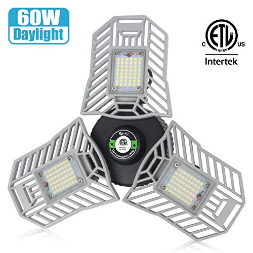 Garage Lights Led Deformable Garage Light Ceiling LED 60W 6000Lumen Flexled Garage Light Tribrite Led Adjustable Light with 3 Panel Led Shop Lights for Garage Ceiling Basement Workshop