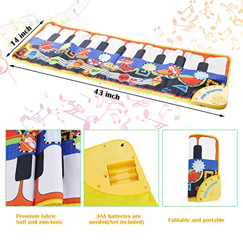 Musical Piano Mat, Vimpro19 Keys Piano Keyboard Play Mat Children Foot Touch Play Portable Musical Blanket Build-in Speaker & Recording Function for Kids Toddler Girls Boys 43.3'' X14.2'' - Thumbnail 6