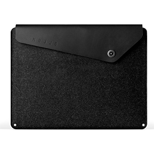 Macbook Pro 13 inch Sleeve by Mujjo - [Designer 13" Macbook Pro Retina Leather Sleeve] Signature Felt, Premium Leather Laptop Sleeve, Pockets, Card Slot, fits iPad Pro 12.9 sleeve + keyboard (Black)
