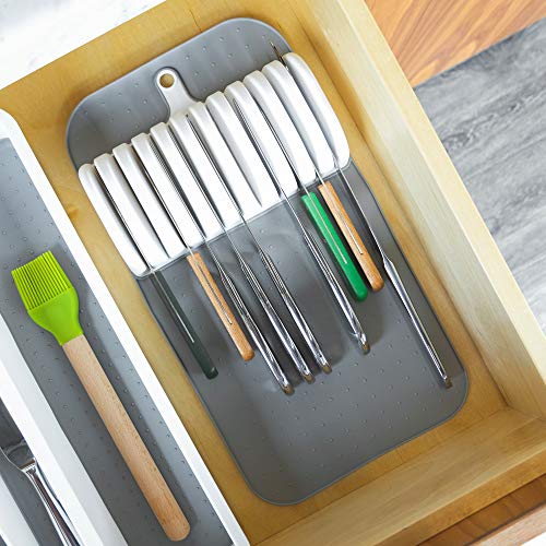 Madesmart Safe inDrawer Knife Mat with Soft Grip Slot in Grey Color