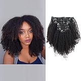 AmazingBeauty Double Weft 8A Grade Big Thick Afro Kinkys Coily 4B 4C Hair Clip in Extensions for African American Black Women, Real Remy Human Hair, Natural Black, 120 Gram, A4C 16 Inch