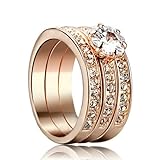 Yoursfs Jewelry 3Pcs Halo Rings 18k Rose Gold Plated Pave Mirco Austrian Crystal Trinity Rhinestone Wedding Band Ring Engagement Ring Sets