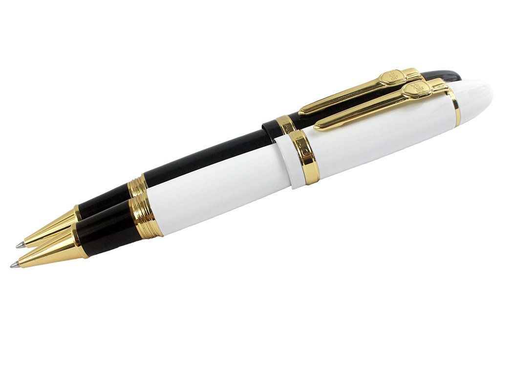 Sipliv 2PCS Jinhao Big Heavy 159 Rollerball Pen, Gold Trim, Black & White