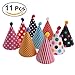 NUOLUX 11pcs Party Hats Lovely Cake Cone Birthday Paper Hats with Pom Poms