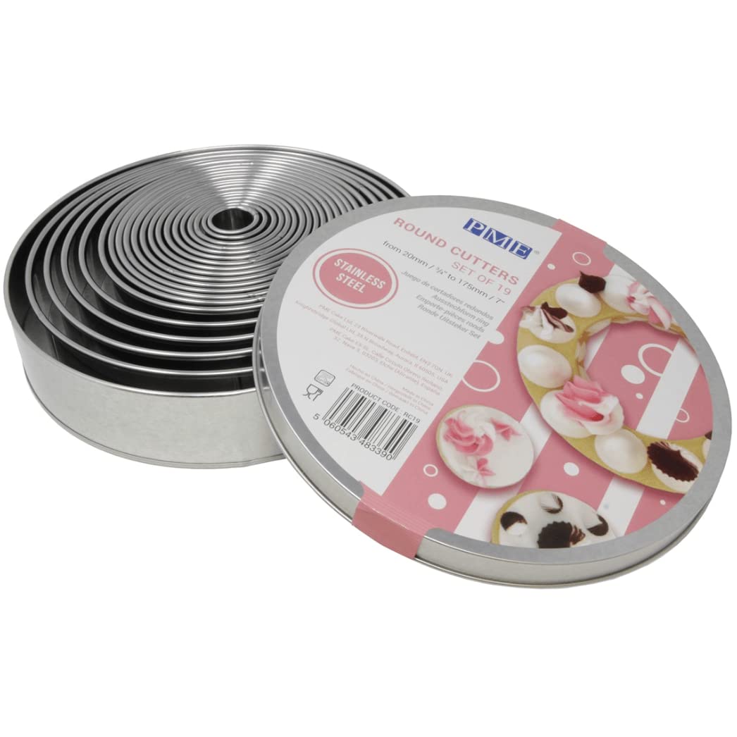 PME Round Stainless Steel Cutters-Set of 19, Silver,19.05 x 19.05 x 4.32 cm