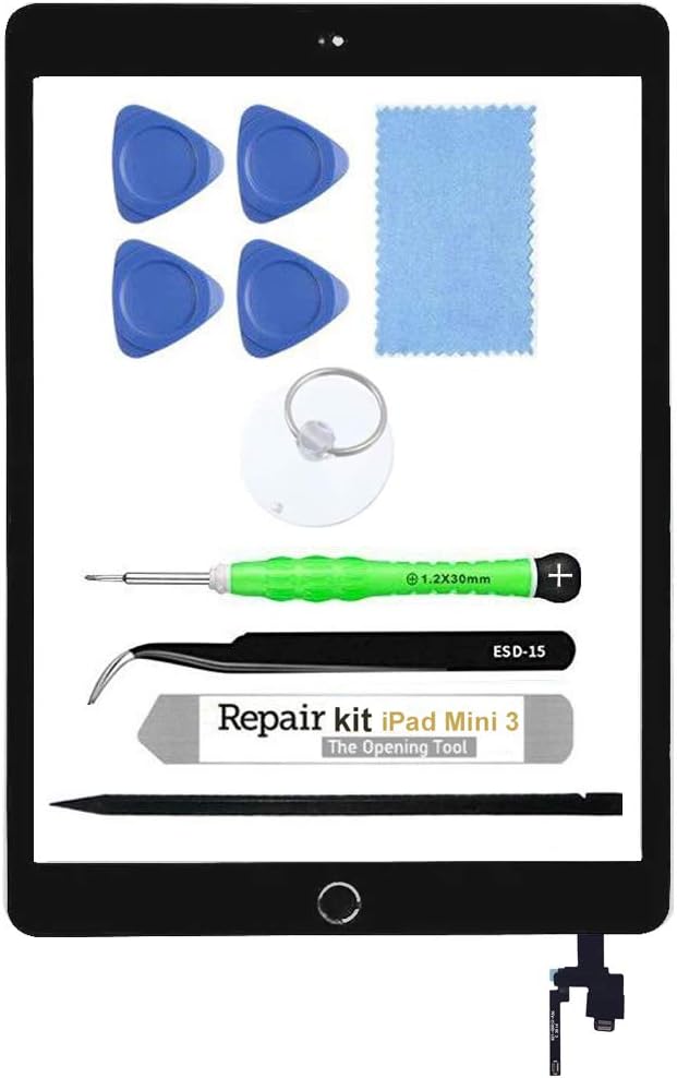for iPad Mini 3 A1599 A1600 Screen Replacement Glass Touch Digitizer Repair Kit with Home Button & Tools (Black)