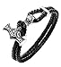 CHOMAY Stainless Steel Leather Bracelet Two-Tone 5mm Cowhide Viking Hammer Bangle Men 19.5cm