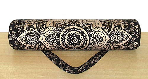 ICC Black Gold Mandala Full-Zip Exercise Yoga Mat Carry Bag Gym Beach Pilates Carrier Bags Hippie Mandala Indian Cotton Bag