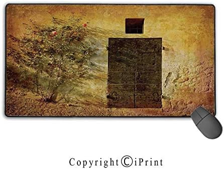 Office and home waterproof coated mouse pad,Rustic Decor,Historical Artistic Italian Door of Stone House Mediterranean Picturesque Heritage Photo,Cream Brown,Ideal for Desk Cover, Computer Keyboard, P