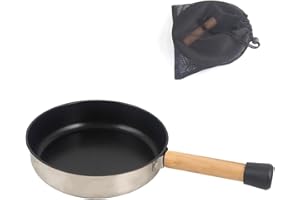 Nonstick Camping Frying Pan Stainless Steel Fryan Lightweight 1.2L Backpacking Skillet with Detachable Wooden Handle Portable