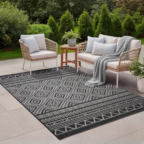 the carpet Calgary - Outdoor Teppich Wetterfest für Balkon & Terrasse, Robuster Flachgewebe Teppich für Garten, Pflegeleicht In- & Outdoor, Boho Vinta