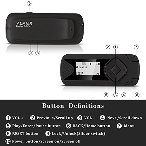 AGPTEK-R1S-16GB-Bluetooth-MP3-Player-Clip-Lossless-Music-Player-Supports-Playlist-FM-Radio-Expandable-Up-to-128GB-Black