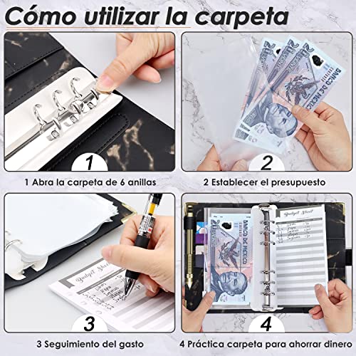 Organizador de Dinero, Carpeta de Cuaderno A6 de Presupuesto, Agenda de Ahorro, Hoja de Presupuesto de Gastos en Efectivo con Sobre de Efectivo, Papelería de Utiles Oficina para Adultos y Niños(Negro)