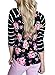 Dearlovers Women Boho Crew Neck Striped 3/4 Sleeve Floral Print Blouse Top Shirts Large Size Black