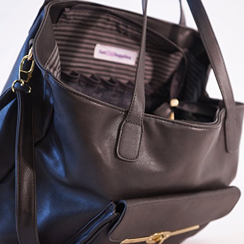 Got Oil Supplies Essential Oils Hobo Bag for Women - Dark Gray Leather Designer Handbag Purse with 16 Elastic Pockets