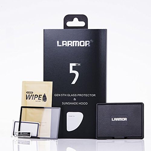 LARMOR 5th for Nikon D500 Camera Protector, New Design Metal Edge LCD Screen Protection with Self-Adhesive Sunshine LCD Hood, Tempered Glass Foil, GGS 5th Generation