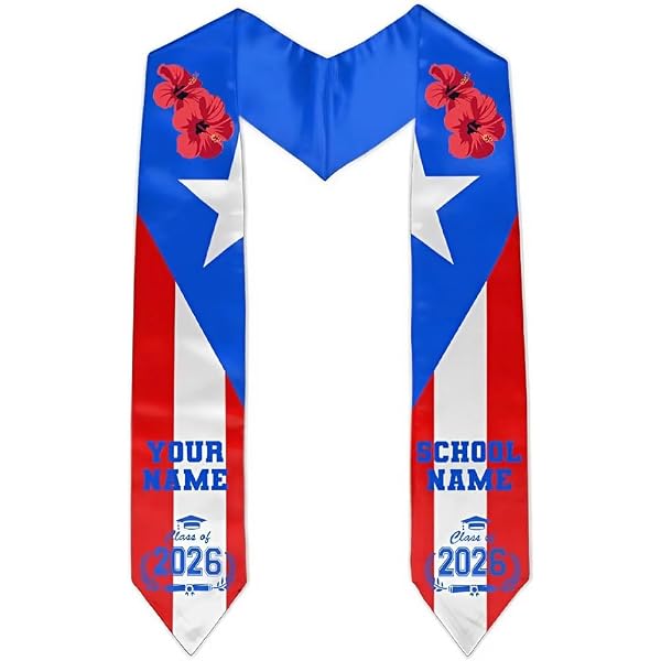 Personalized Puerto Rican Graduation Stole - Class Of 2025 Satin Stole With Custom Name & Design