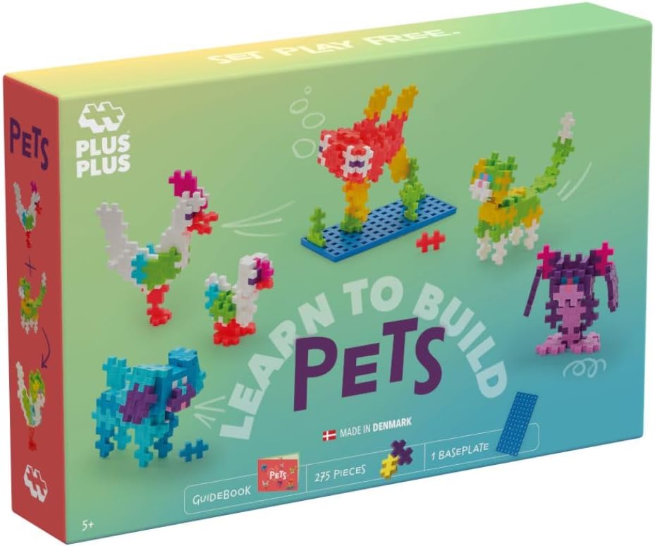 PLUS PLUS Building Blocks Toy Learn to Build Pets 275 Pieces Guidebook