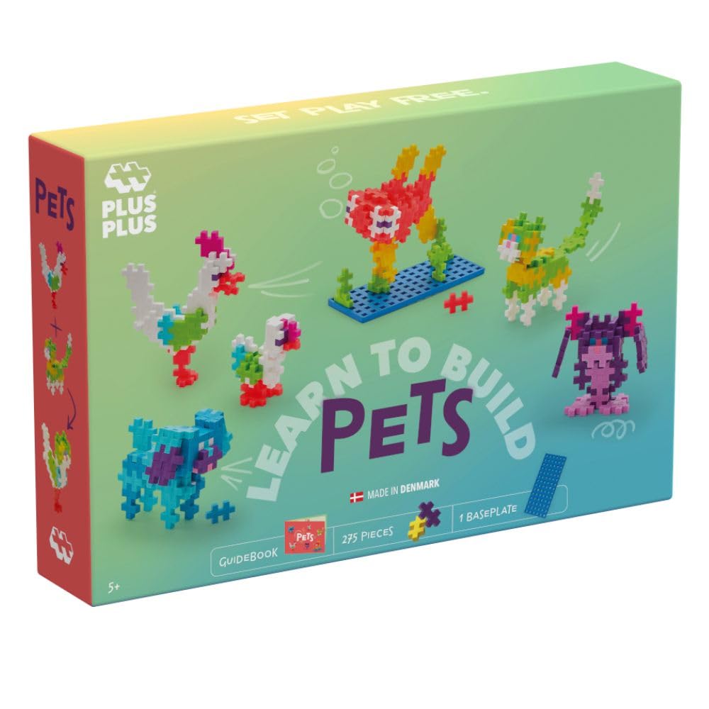 PLUS PLUS Building Blocks Toy - Learn to Build Pets, Includes 275 Colourful Pieces, Baseplate and Inspiring Guidebook, Kids Construction Toys, STEM Learning Resources - Girls and Boys Toys Age 5 Plus — image 1
