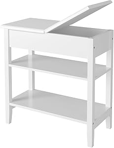 HOMECHO Modern End Side Table with Flip Top Storage Shelf Wooden Sofa Chair Bedside Couch ConsoleAccent Tables Night Stand for Living Room Bedroom, White, HMC-MD-020