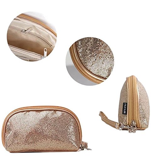 Garrelett Shimmery Sequined Top Zipper Evening Handbag Wallet Cosmetic Case Clutch Coins Purse Card Holder Cellphone Bag Organizer for Women Girls Ladies (Bronze)