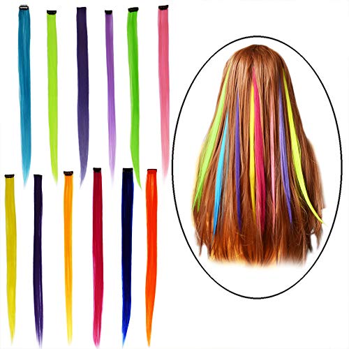 Xmomx Clip in Hair Extensions Highlights Straight Long Hairpiece Accessories for Women’s Doll Hair Pieces Colored Wigs Piece