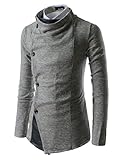 (GD93) Slim Stylish Unbalanced Metallic Leather Point Knitted Cardigan Sweaters GRAY US M(Tag size L)