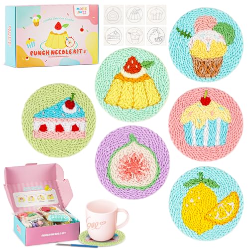 Punch Needle kit-6,Embroidery kit for Beginners,Punch Needle Kits Adults Beginner,Needles, Curved Scissors, a Tool Storage Box, Yarn, Easy-to-Follow Instructions, and Tutorial Videos-Fruit Dessert