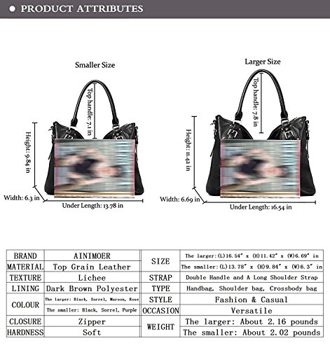BIG SALE-AINIMOER Women's Large Genuine Leather Vintage Shoulder Handbags Ladies Top-handle Purse Cross Body Bag(Black)