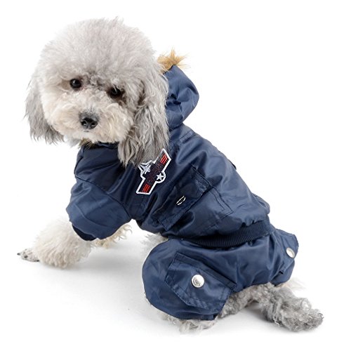 SELMAI Waterproof Fleece Lined Dog Coat Airman Hooded Jumpsuit Snow Jacket Winter Dog Clothes for Chihuahuas Blue M