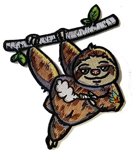 Pot Smoking Pals Lazy Hanging Sloth - Iron on Embroidered Patch Applique