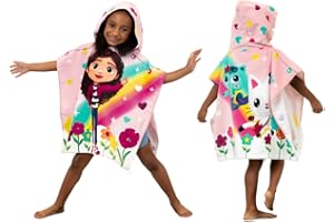 DreamWorks Gabby's Dollhouse Kids Beach/Pool/Bath/Camping Hooded Towel Poncho 24" X 22", Absorbent Cotton Cover up, (Official DreamWorks Product) by Franco
