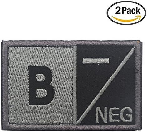 Type B NEG Tactical Military Morale Blood Type Fastener Hook&amp;Loop Backing Patch Medical Treatment Embroidered Shoulder Patches-3.15"x1.97" (Type B Negative) 2PCS