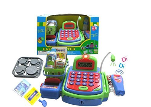 Lvnv Toys@ Activity Learning Family Pretend Play B/O Electronic Cash Register Toy Pretend Play Scanner, Money and Credit Card, Groceries With Sound Green