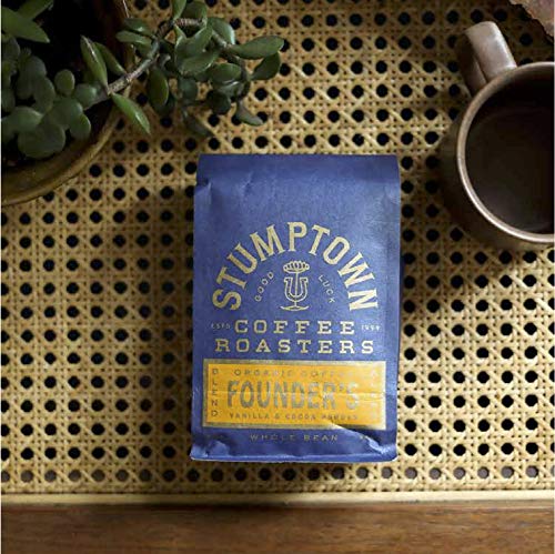 STUMPTOWN COFFEE ROASTERS, MEDIUM ROAST ORGANIC WHOLE BEAN COFFEE – FOUNDER’S BLEND BAG WITH FLAVOR NOTES OF VANILLA AND COCOA POWDER, 12 OUNCE (PACK OF 1)