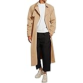 Runcati Mens Trench Coat Double Breasted Belted Windbreaker Jackets Lapel Lightweight Long Jacket Casual Overcoat