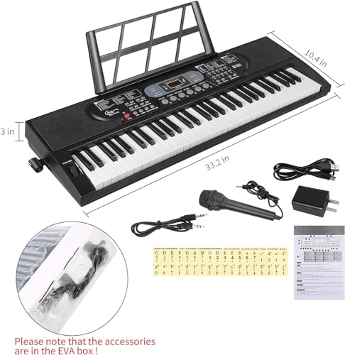 Hricane 61 Keys Piano Keyboard with Microphone Piano Notes Electronic Lectern Gift for Beginner Young Adult Man Women