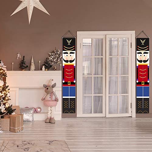Blaward Nutcracker Christmas Banners Decorations - Outdoor Xmas Decor - Life Size Soldier Model Nutcracker Banners for Wall Front Door Porch Garden Indoor Exterior Party Yard Gate