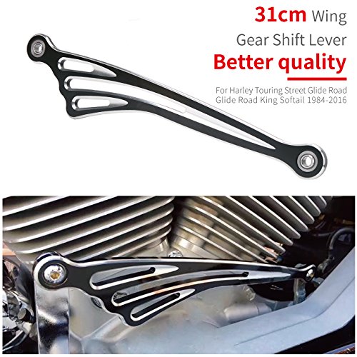Jade Motorcycle Black And Chrome Wing Double-sided CNC Gear Shift Lever Shift Linkage 31CM For Harley Touring Street Glide Road Glide Road King Softail 1984-2016