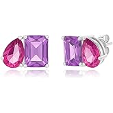 Amazon Essentials Rhodium-Plated February Birthstone Two-Toned Stud Earrings with Secure Pushbacks, Amethyst Color Earrings