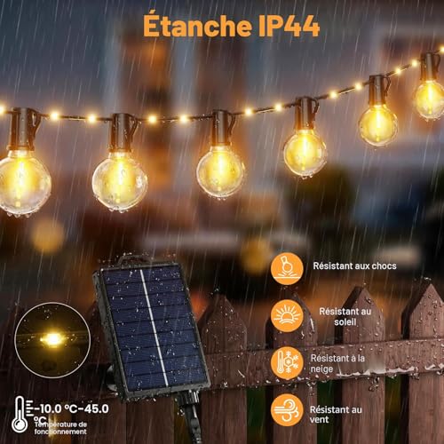 Outdoor Solar String Lights, 12M/39.4Ft Solar String Lights with 14+1 G40 Bulbs and 26 LED Beads, 19 Modes Waterproof IP44 Outdoor String Lights for Garden, Terrace, Wedding, Party