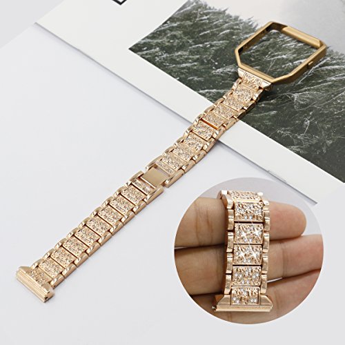 Fitbit Blaze Bands, UNEXTATI Fitness Wristband with Diamonds Bracelet Stainless Steel Adjustable Replacement Band for Fitbit Blaze - Rose Gold - Thumbnail 3