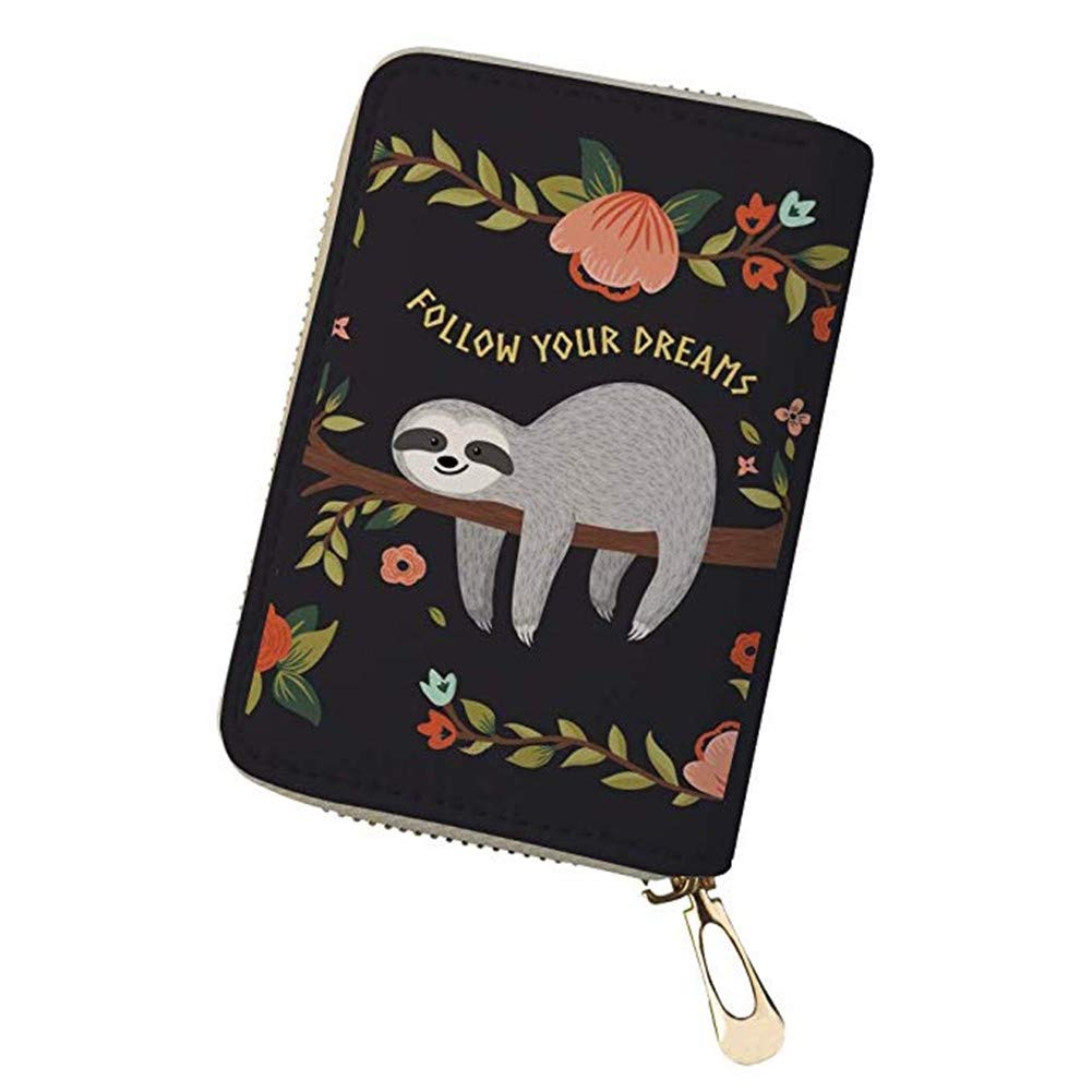 Coloranimal Travel Accessories Womens Cards Holder Coind ID Card Protection Organizer Follow Your Dreams Sloth Floral Pattern Carrier Purse