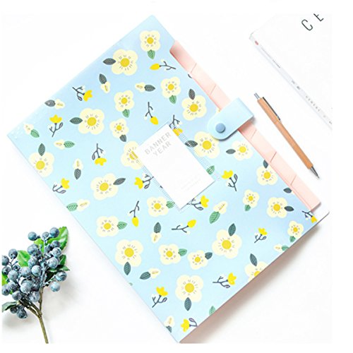 8 Pockets Floral Printed Expanding Document File Folders A4 File Letter Organizer, Blue
