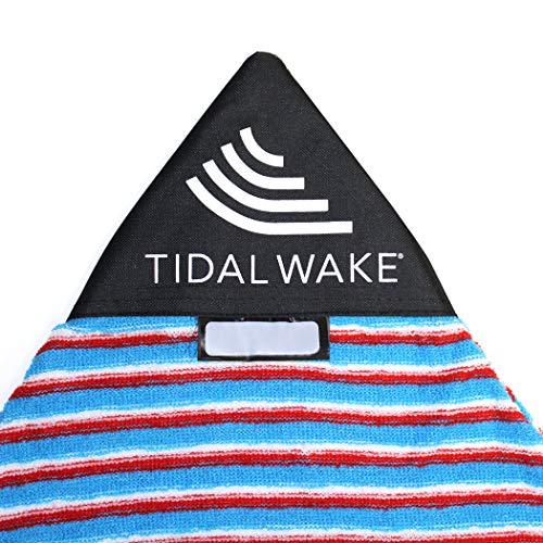 Tidal Wake TAG-IT Pointed Nose Blue Surf & Wake Board Sock Bag with Built-in Name Tag, Personalize - Small 52-53" Blue & Coral Striped, Tag Your Bag