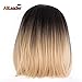 AliLeader 14inch Short Bob Wigs Ombre Blonde Wigs no Bangs Straight Wigs for Black Women Cosplay Synthetic Wig Natural As Real Hair