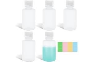 ASEVAT 60ml/2 oz Narrow Mouth Round Chemical Container, Plastic Leak Proof HDPE bottle, Lab Reagent Bottles, Water Sample Bottles (5 Pcs)