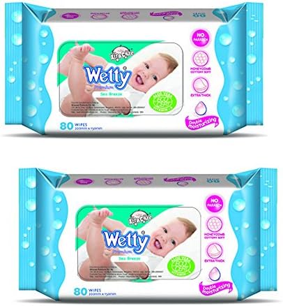 Wetty Premium Wet Wipes - Sea Breeze (80 + 80 Count)
