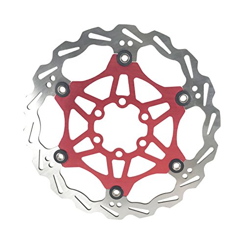 DEERU Stainless Steel Bicycle Brake Disc Rotor 160 /180MM MTB Bike Rotor 6-Bolt Disc Rotor - 1 pc, Bolts Included (160mm-Red)
