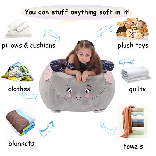 Elephant Stuffed Animal Bean Bag Storage, Kids Beanbag Chair for Girls
